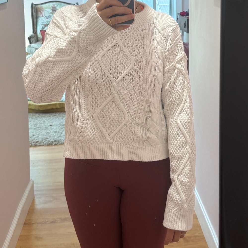 Quince 100% Organic Cotton Cropped Cable Crew Sweater